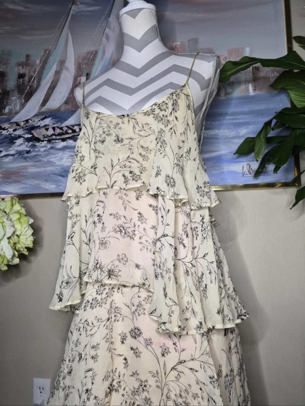 Paper Crown Cream Floral Ruffled Tiered Maxi Dress - Picture 2 of 8